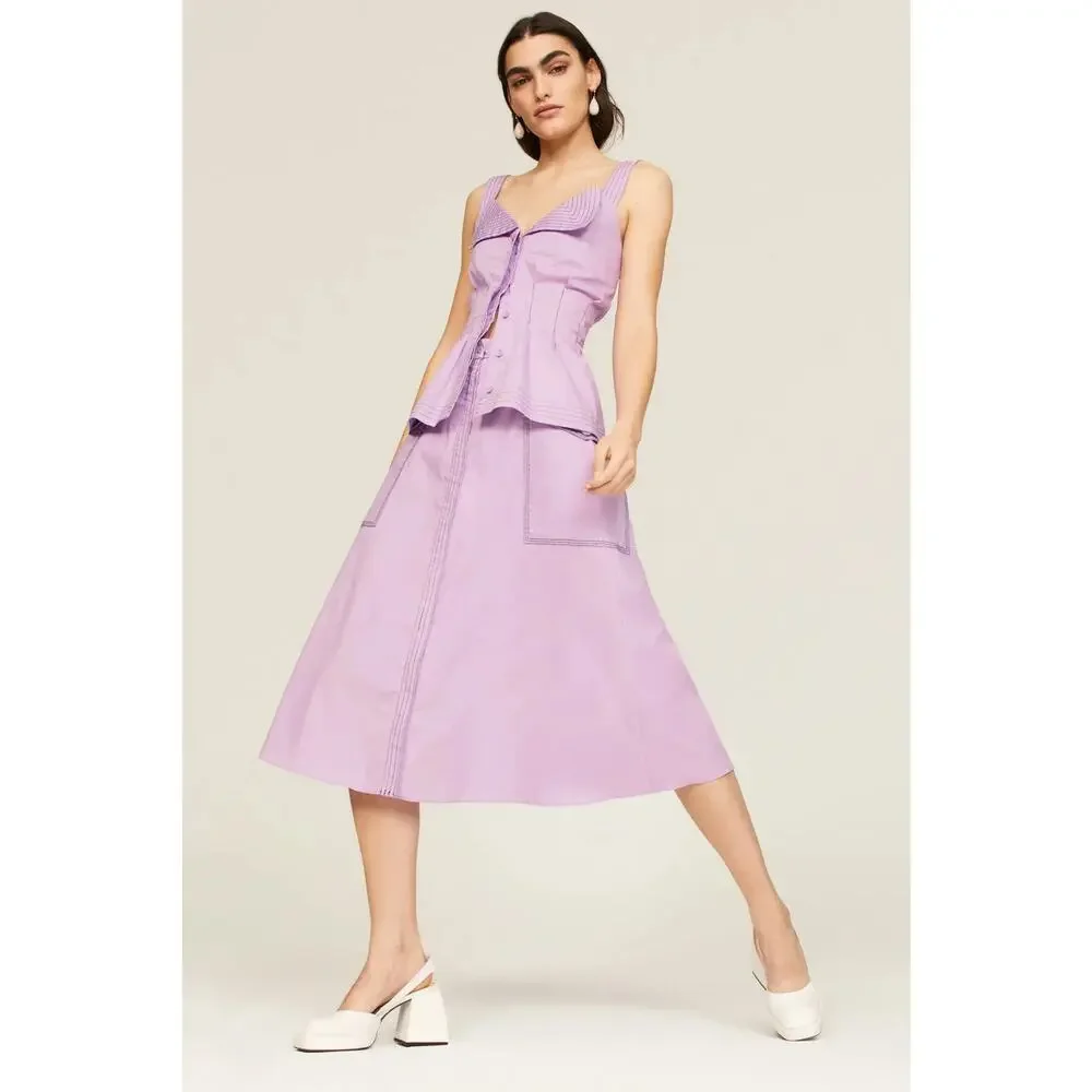 Hofmann Copenhagen Elina Skirt Organic Cotton A-Line Midi Purple Size Small - Picture 5 of 16